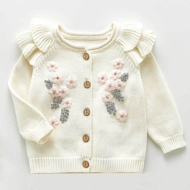 New Spring Autumn Infant Baby Girls Knit Long Sleeve Flower Coat - Cutest kids 